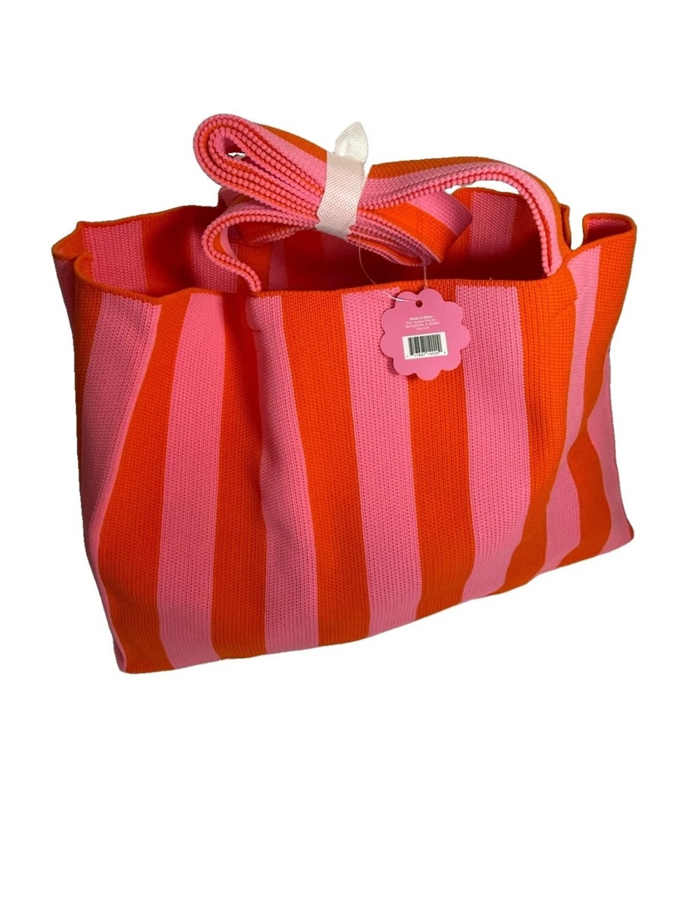 NWT Ulta Beauty Pink & Orange Vertical Striped Knit Tote Bag